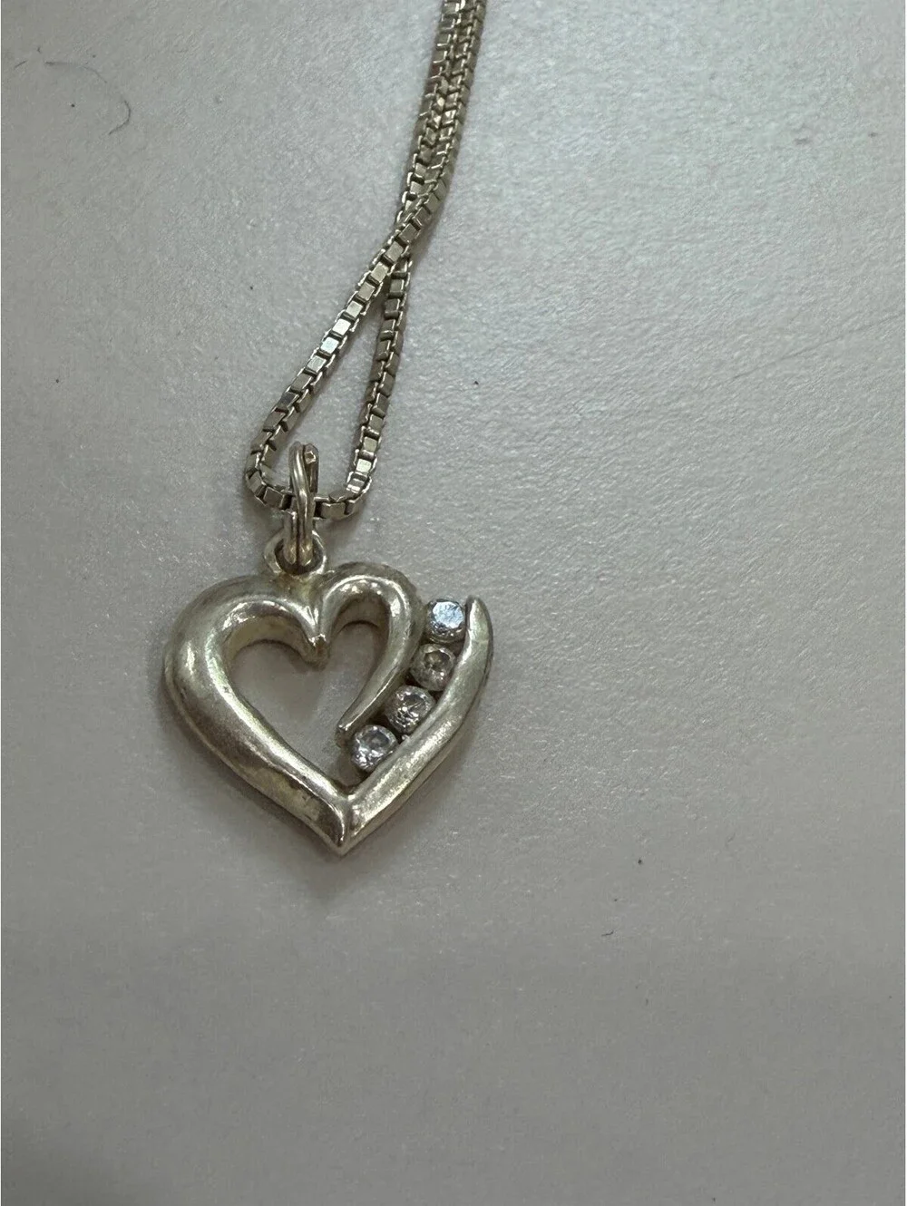 Sterling Silver Heart Pendant Necklace with Clear Stones